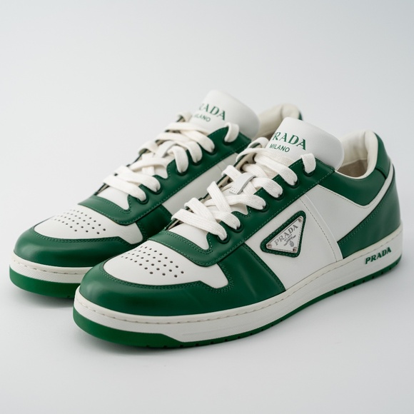 size 8 / 9us Prada Downtown Sneakers Cobalt Green White Leather - Picture 1 of 15